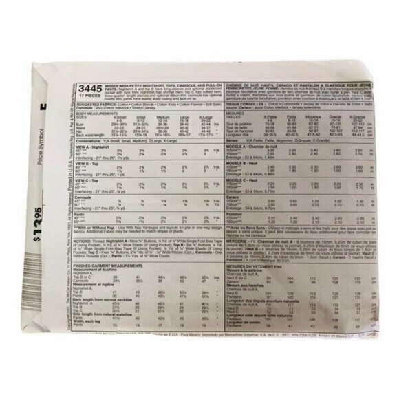 McCall's Sewing Pattern 3445 Misses Nightshirt Top Camisole Pants Pajamas XS-M - Picture 2 of 2